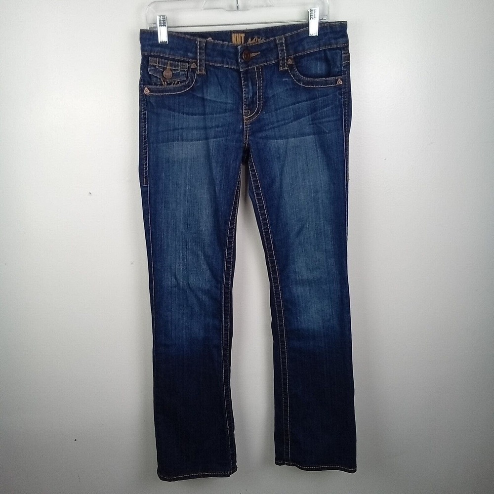 KUT From The Kloth Womens Jeans Size 6 So Low Denim Blue Thick Stitching Bootcut